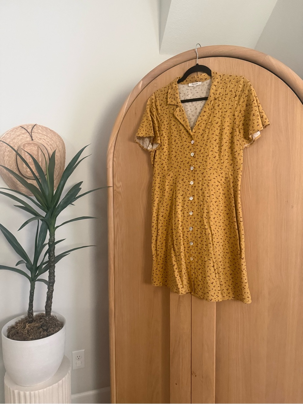 Madewell Mustard Yellow Short-Sleeve Button-Front Mini Dress